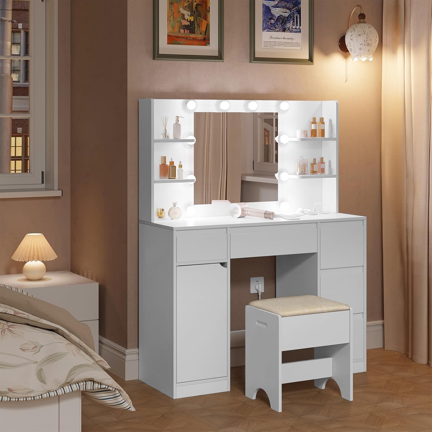 Coiffeuse avec miroir Blanc H. 140 x l. 110 x P. 40 cm - 2