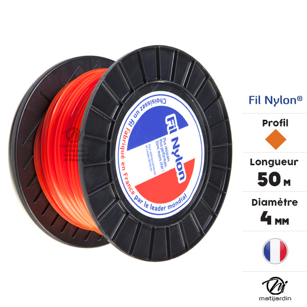 Fil nylon 4 mm x 50 m carré orange bobine - 2