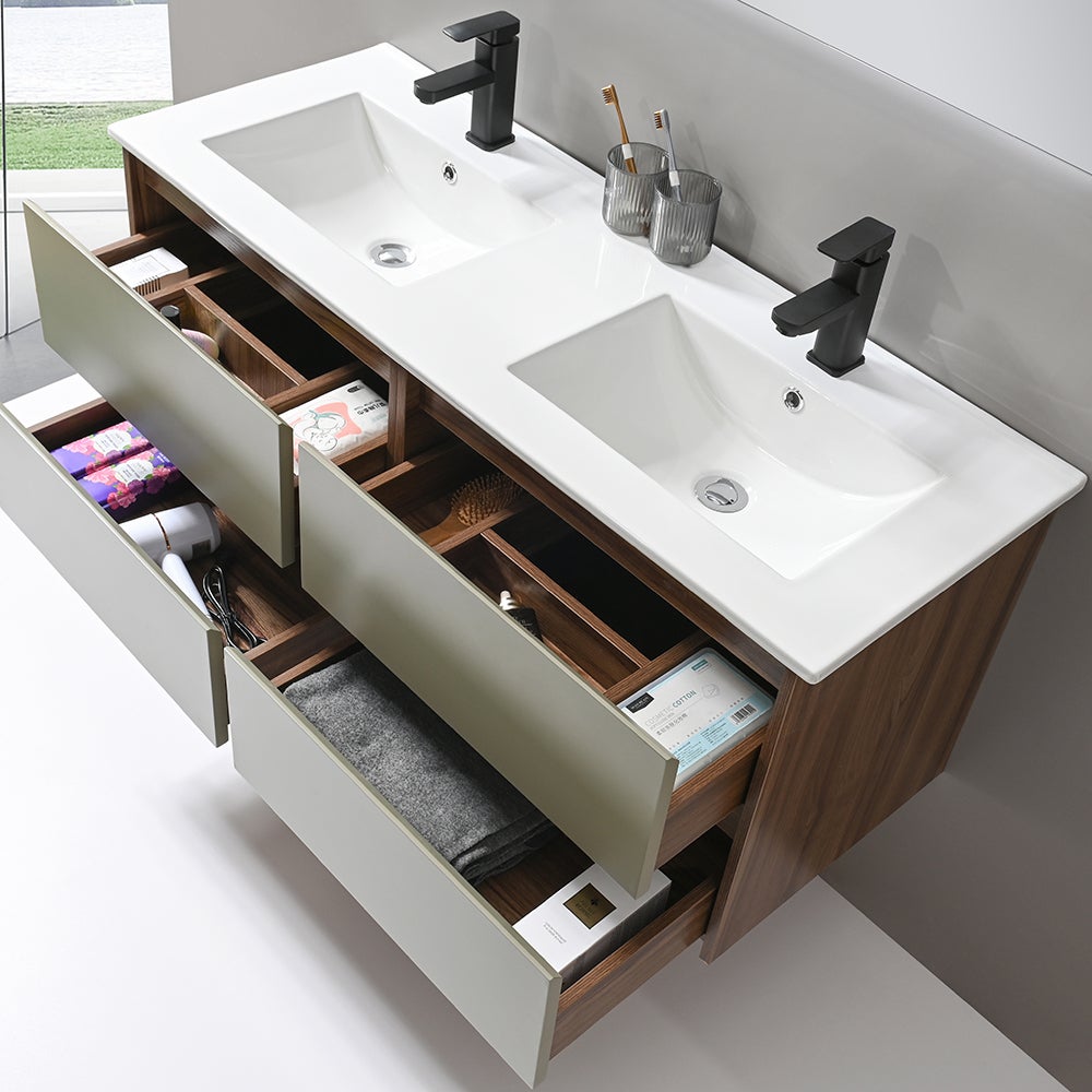 LuxuryBain - Meuble de salle de bain double vasque 120cm bois et vert avec miroir led - 4