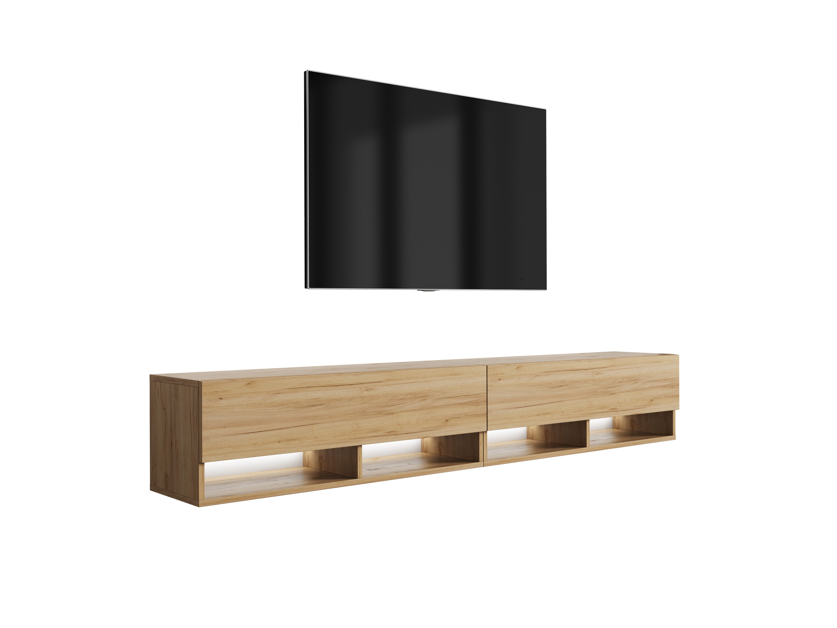 Szafka RTV : Dąb Craft, LED biały, 200 (2 x 100) × 32 × 34 cm