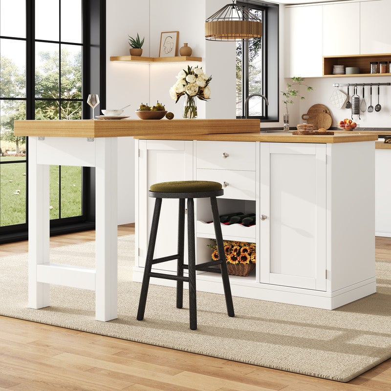 Table bar extensible,Îlot cuisine pivotant 360° avec casier à vin et rayon à grignotage,ilot central cuisine,Porte d'armoire magnétique,Blanc - 8