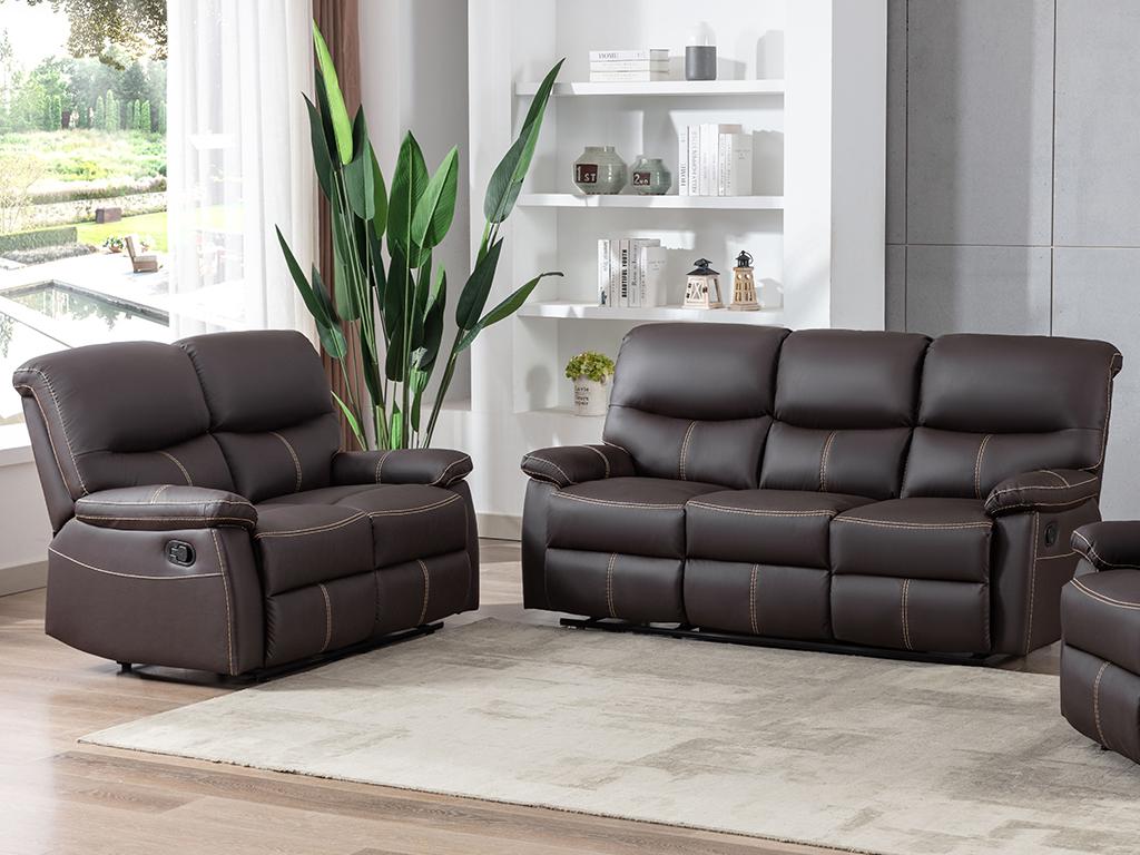 Kanapa 3+2-osobowa z funkcją relax z ekoskóry w kolorze brązowym CANBY