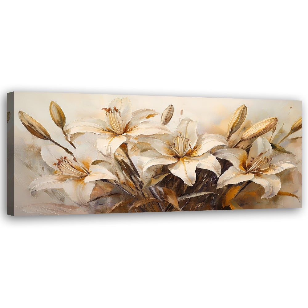 Obraz na płótnie, Lilie Kwiaty w beżu w stylu Boho 120x40