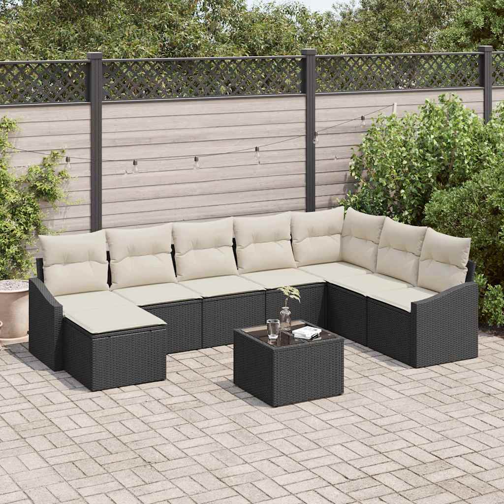 Zestaw Sof z poduszką 9 pcs Czarny polirattan vidaXL
