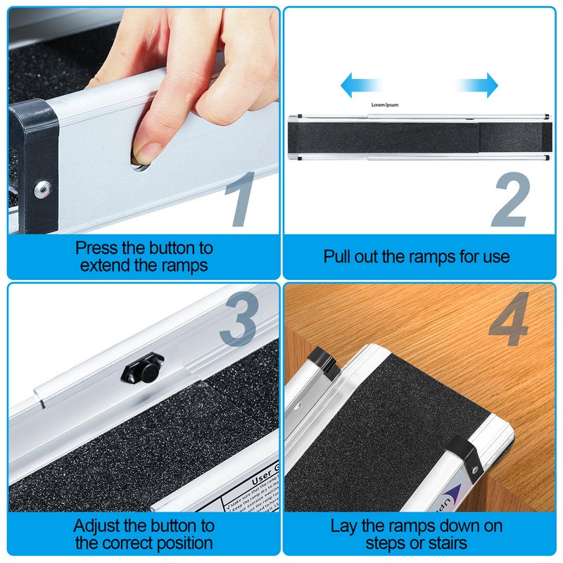 Rampe Fauteuil Roulant Rampe d'accès pliable Rampe télescopique en aluminium, ace antidérapante, sac inclus 213cm - 5