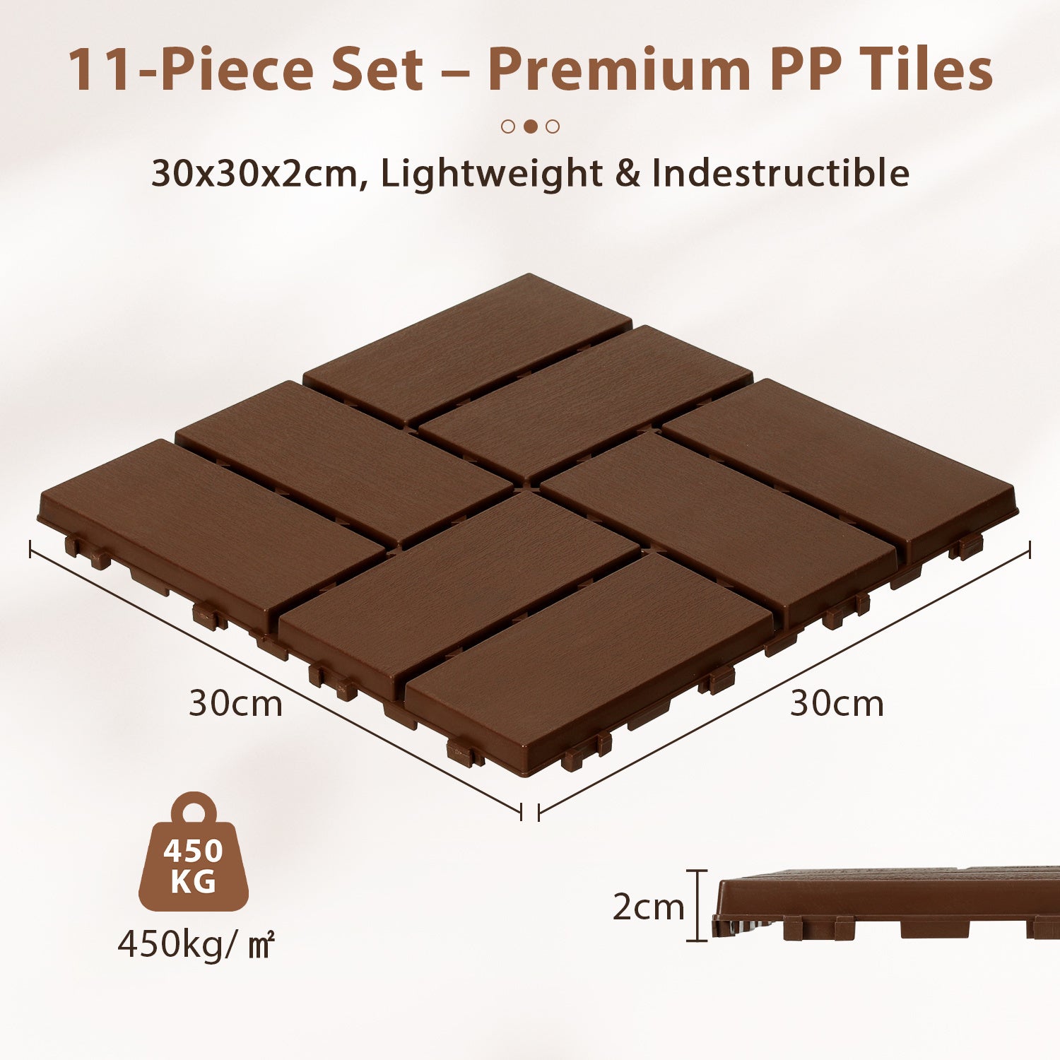 Sol terrasse jardin clipsable – Dalles plastiques résistantes pour usage extérieur 77 pcs（7㎡） Marron - 2