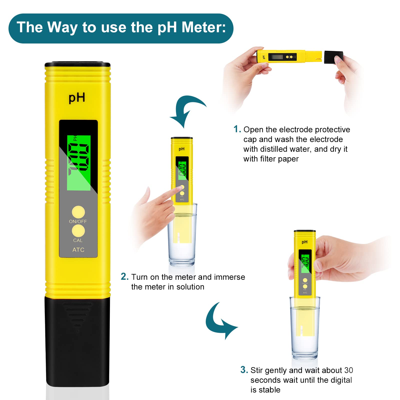 Testeur pH Numérique 4 en 1 Haute Précision 0.01 - Écran LCD pour Eau Potable, Piscine, Aquarium et Hydroponie - Analyse Qualité Eau Professionnelle - 3