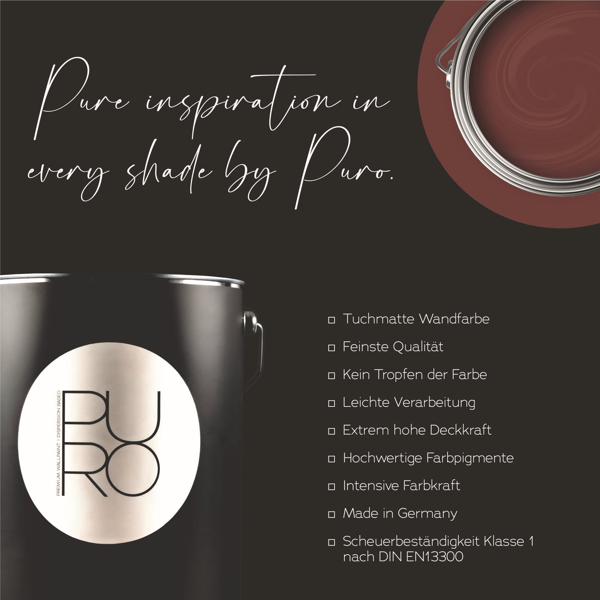 PURO Pintura mural premium c2021 - Pintura de muy alta opacidad - pintura interior mate de alta calidad en rojo - 2,5l - 5