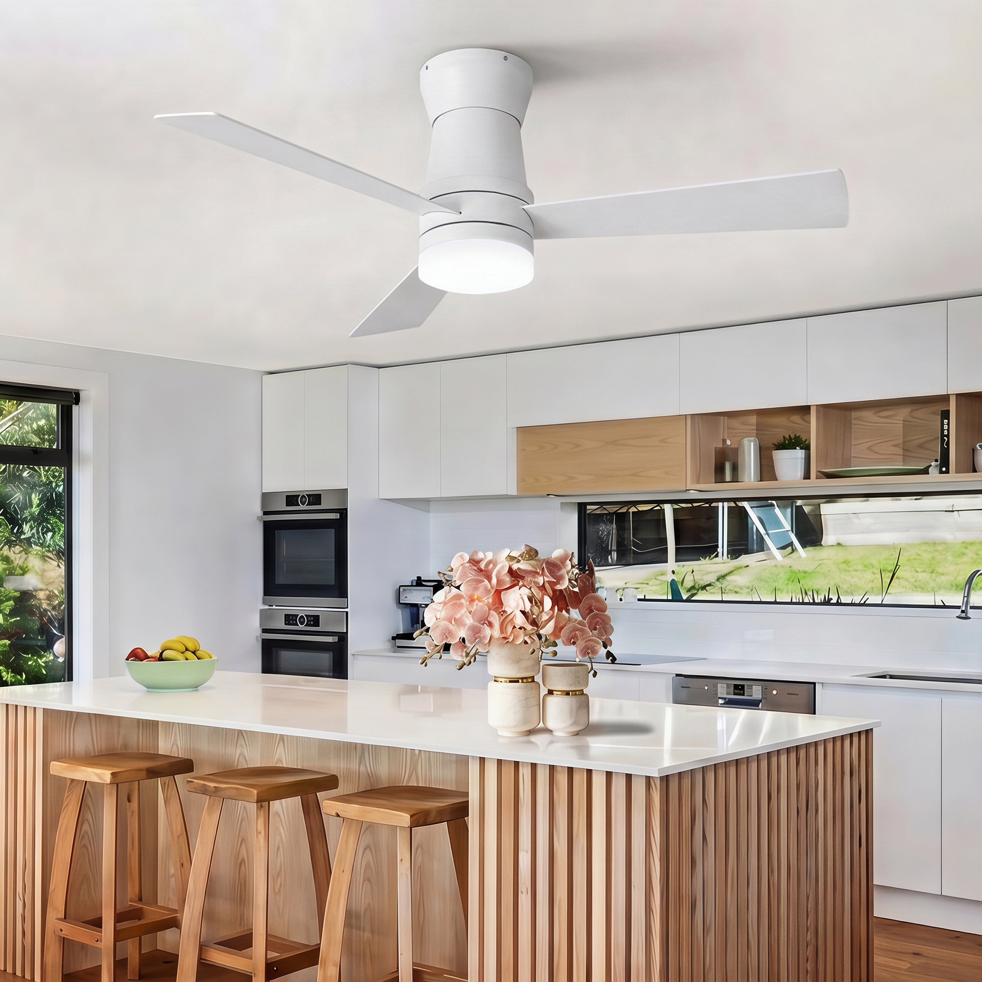 Ventilateur de plafond, 2-en-1 blanc avec éclairage LED (modèle à 3 pales de 52 pouces en contreplaqué),L132cm - 3