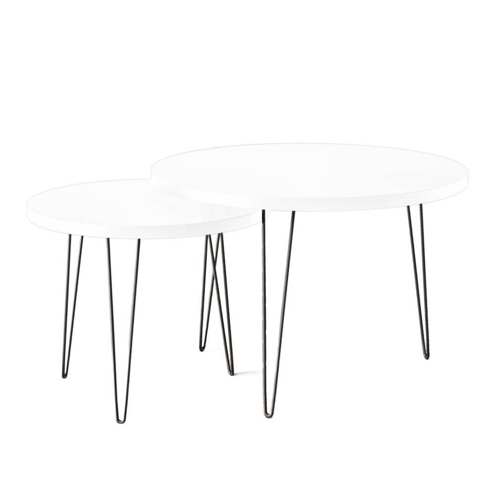 KOLM Stolik kawowy okrągły LAPP zestaw Ø50 + Ø68 cm Biały