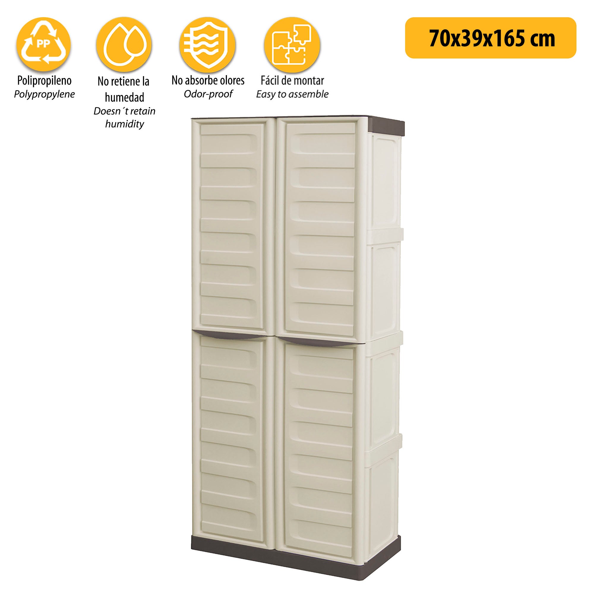 Armoire porte-balais en plastique en polypropylène, couleur ivoire et taupe, L 700 x P 390 x H 1 650 mm - 7