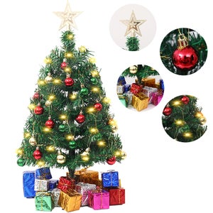 YQYAZL - Mini albero di Natale artificiale da tavolo, 45 cm, con luce a LED, base in legno, decorazioni natalizie per la casa, Natale e vacanze, formato A1