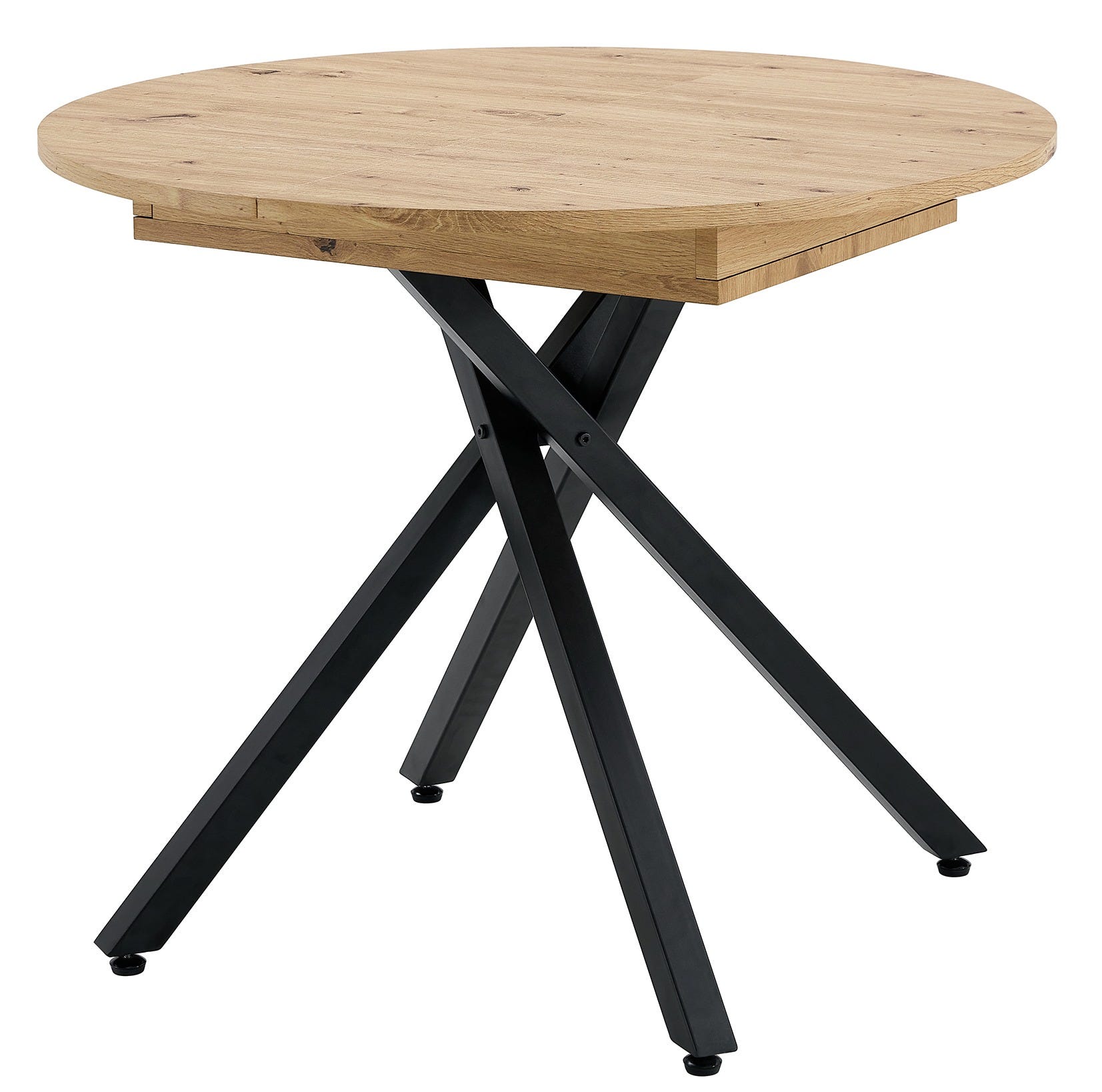Table à manger ronde extensible bois clair et pieds métal noir Vaker 90 ...