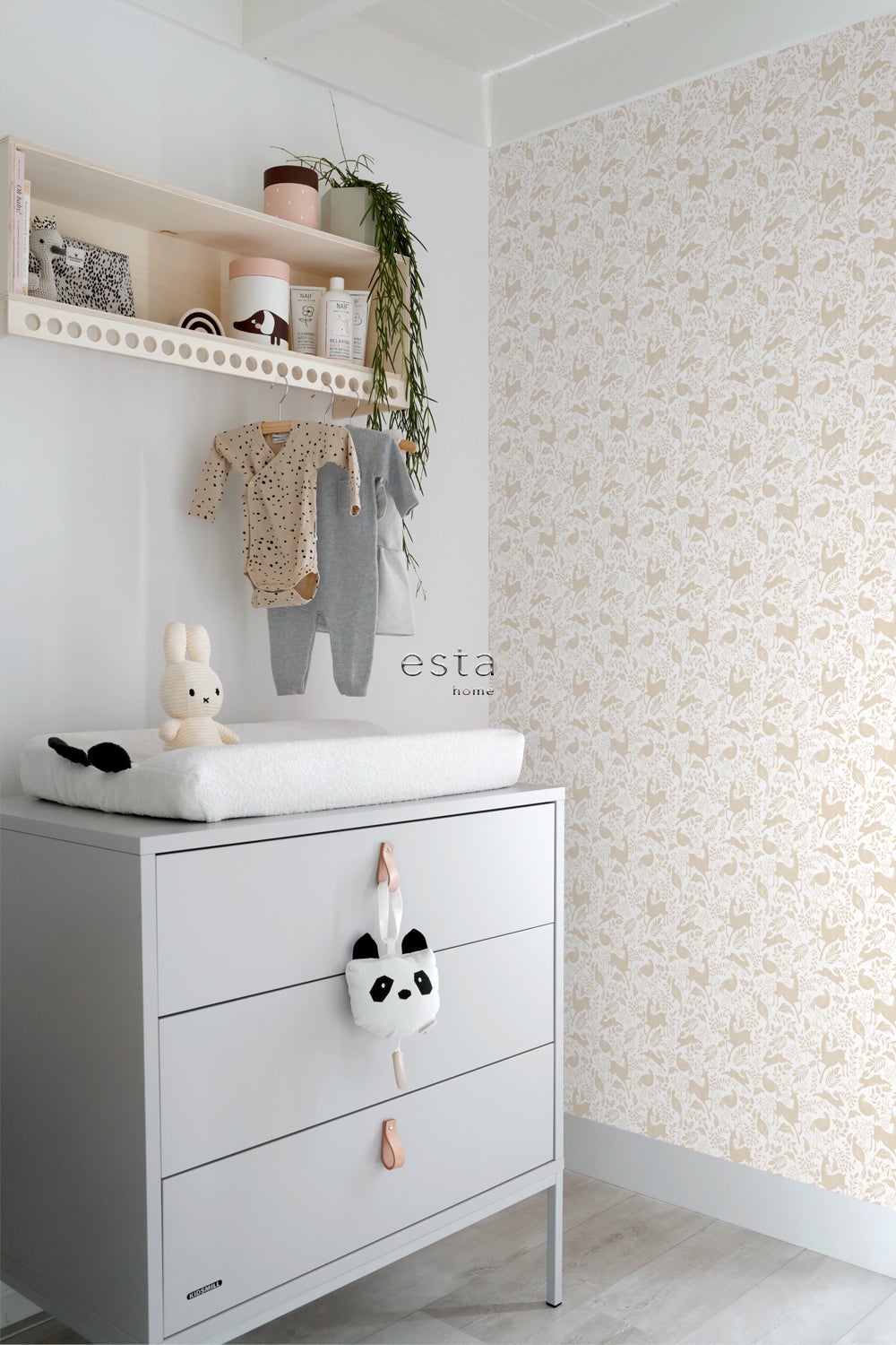 Papier peint forêt avec des animaux de la forêt beige - 50 x 900 cm - ESTAhome - 3