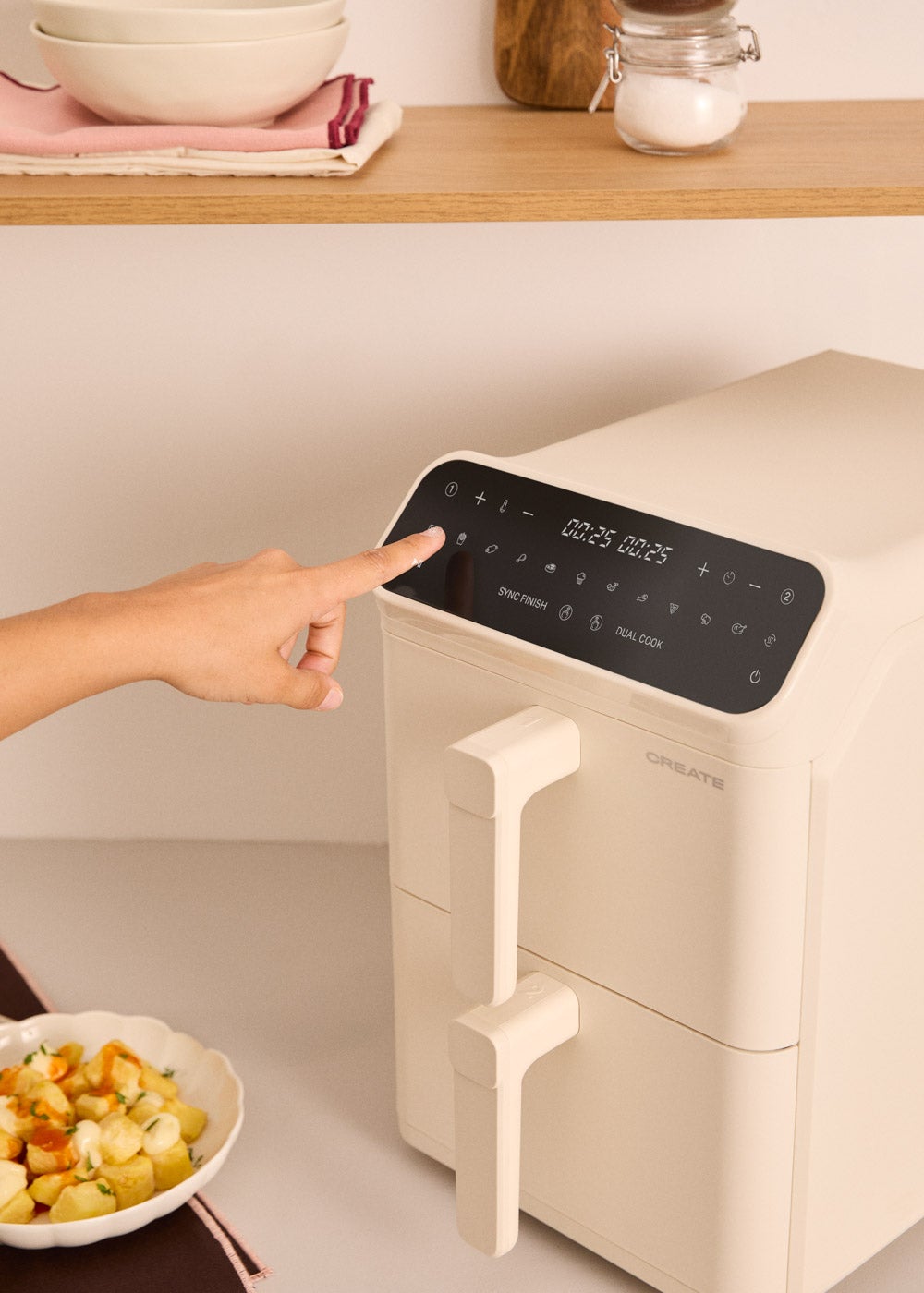 CREATE - AIR FRYER DUAL STACK - Frytkownica beztłuszczowa 11,2 L z podwójną warstwą i niezależną kontrolą - Blanc cassé - 4