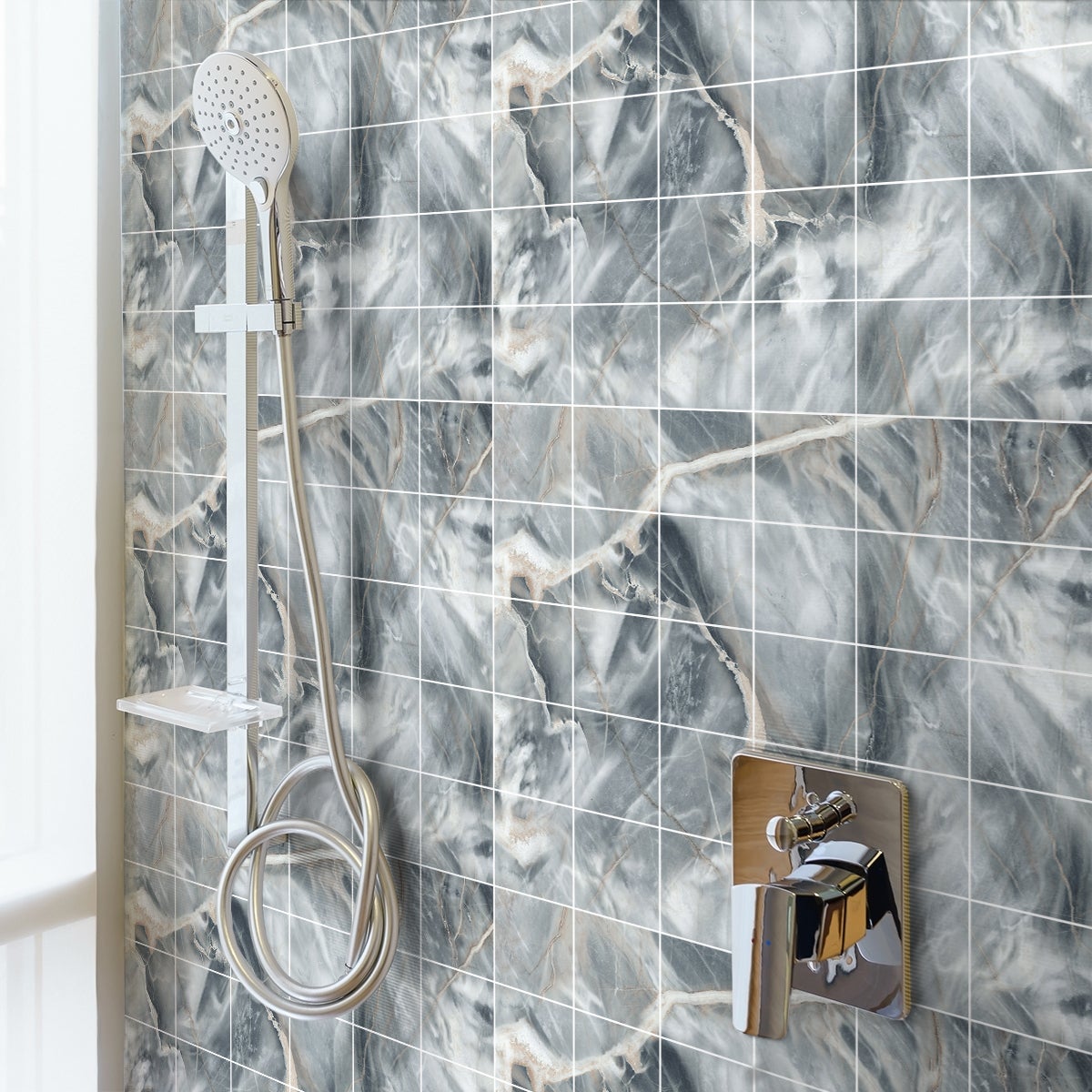 Rouleau De 10 Mètres D'autocollants Muraux Imitation Marbre Blanc, Pour Cuisine Et Salle De Bain, Aspect Brillant, Lavable