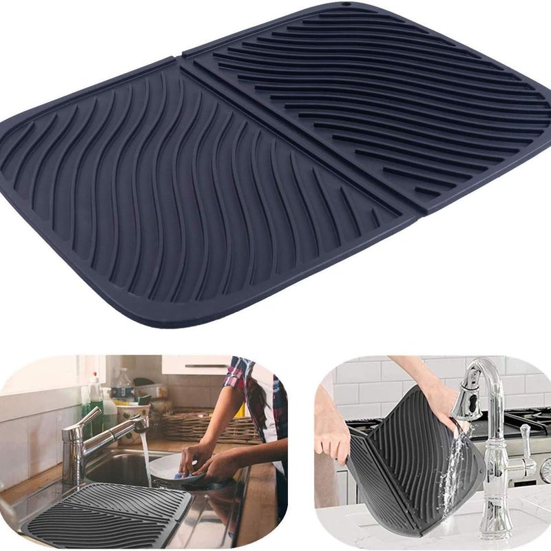 Duża silikonowa podkładka do suszenia - odporna na ciepło - można myć w zmywarce - 43 x 30 cm (czarna)