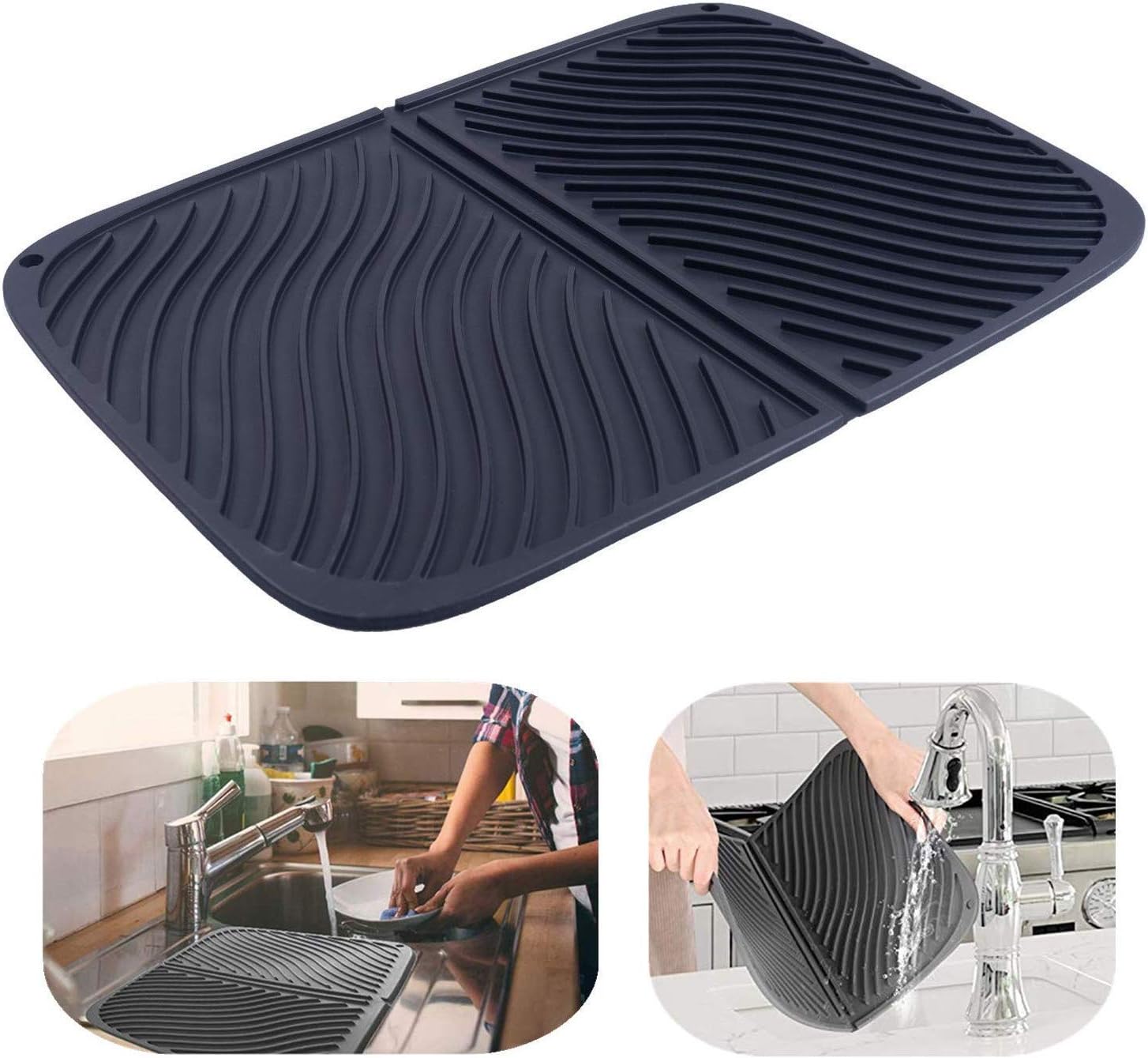 Duża silikonowa podkładka do suszenia - odporna na ciepło - można myć w zmywarce - 43 x 30 cm (czarna)