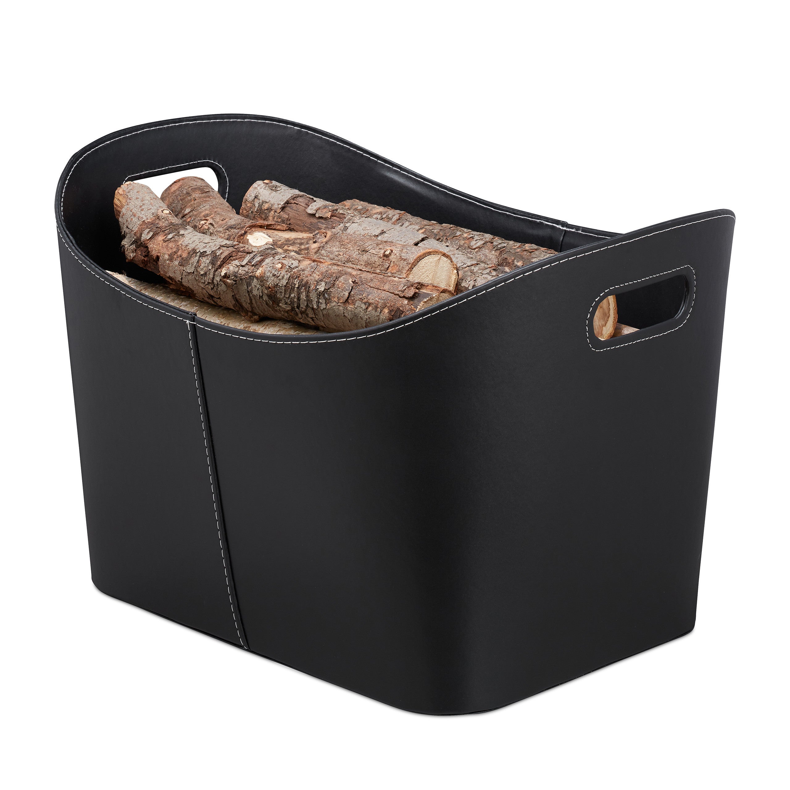 Panier à Bois Relaxdays En Similicuir Blanc Crème - Porte-Bûches Solide Avec Anse, 50x36x43 Cm