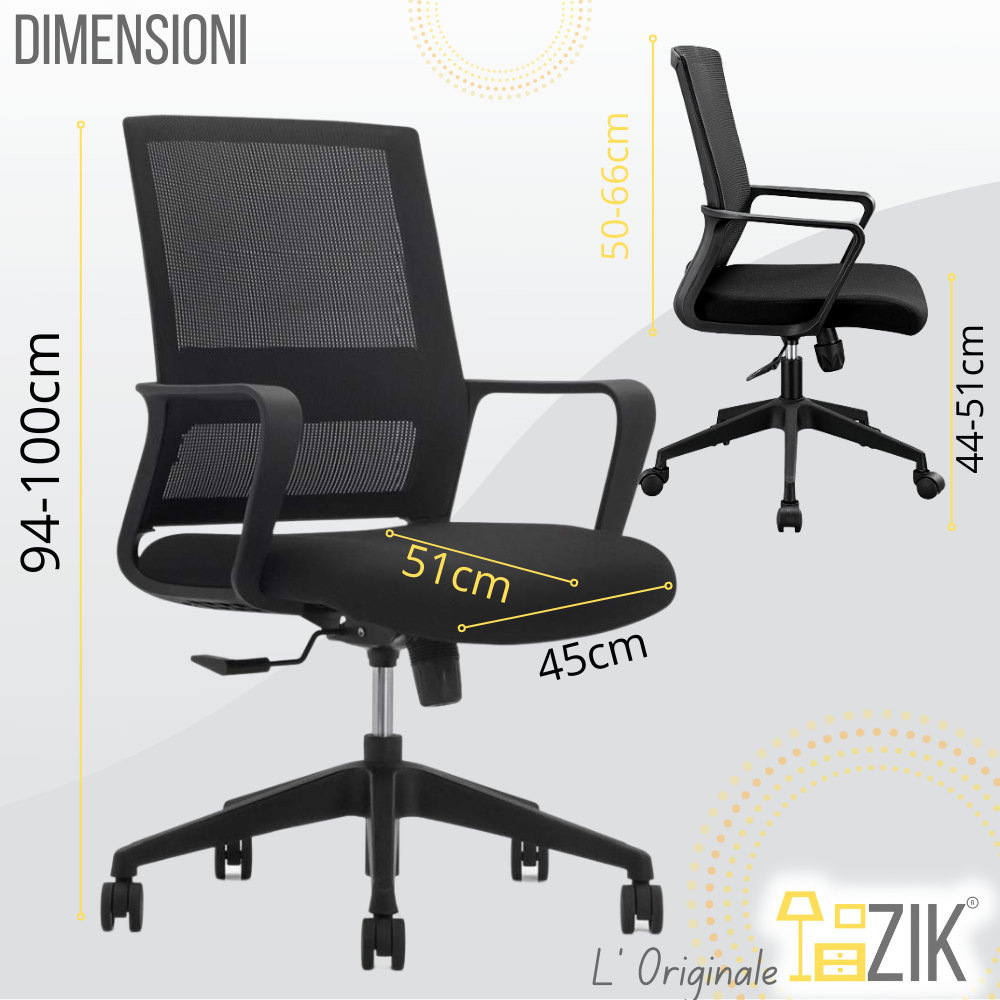Chaise de Bureau Ergonomique Support Lombaire, Ajustable et Respirant, Noir - ZIK - 6