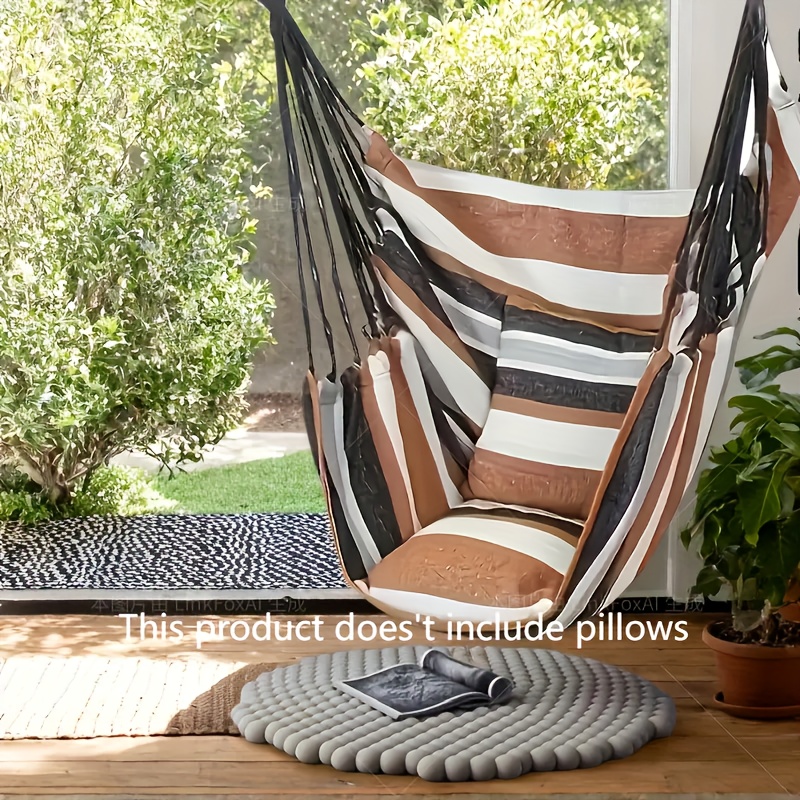 Chaise hamac 100 x 130 cm avec sac de transport, chaise suspendue d'extérieur, idéale pour la chambre à coucher, l'extérieur et la lecture (marron) - 4