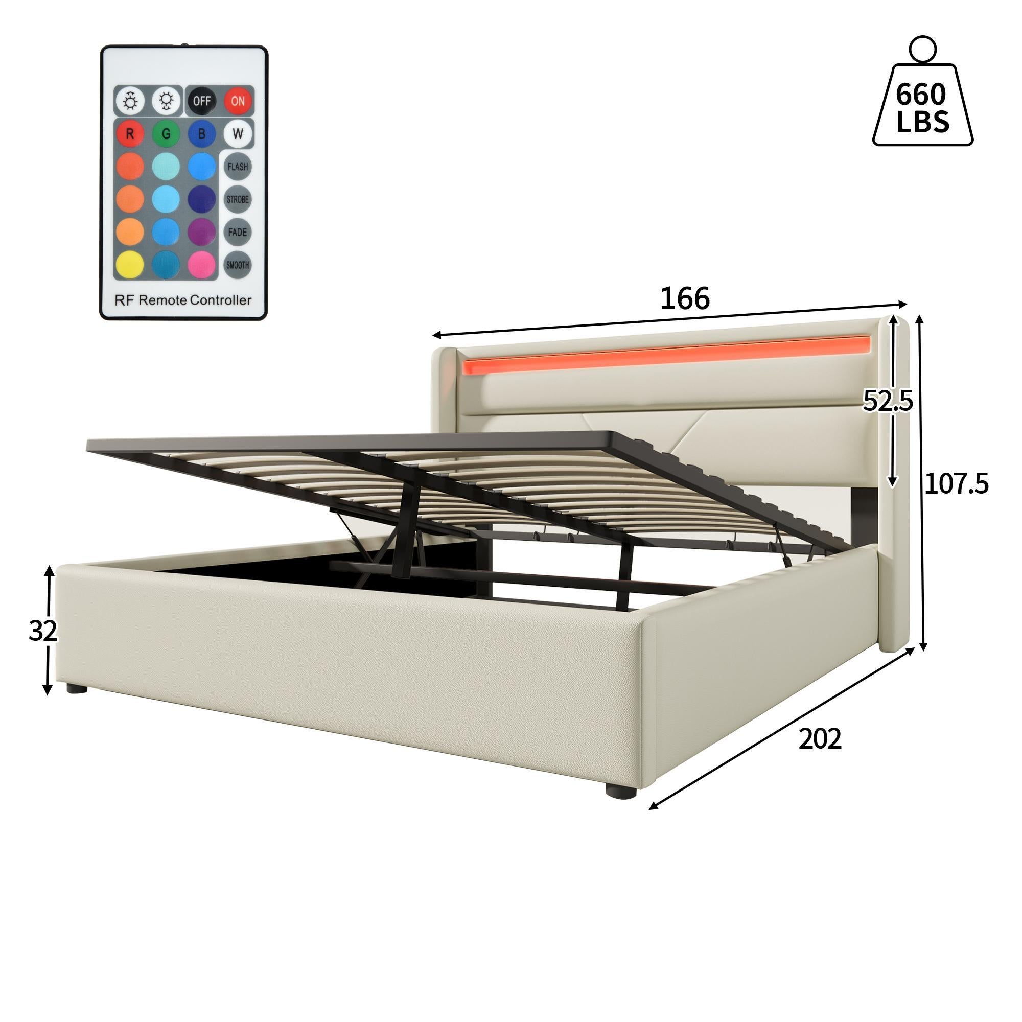 Łóżko z pojemnikiem 160x200cm z ekoskóry z LED - z stelażem na listwy - Białe - 5