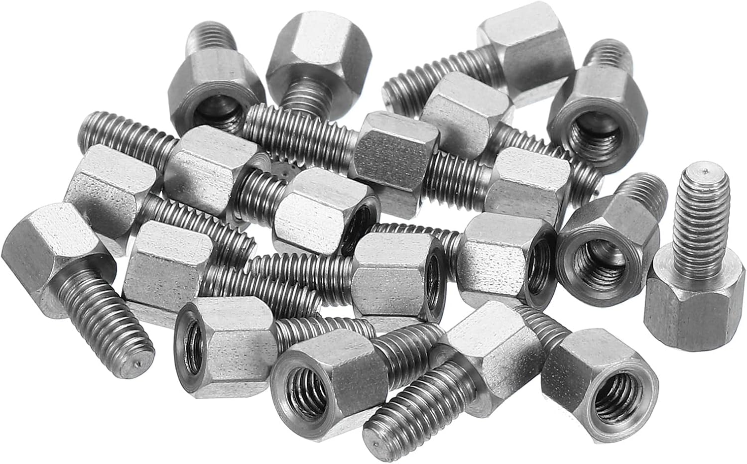 Wkręty dystansowe ze stali nierdzewnej, męskie i żeńskie, M3x4mm+6mm, zestaw 20 sztuk, do płytek drukowanych.
