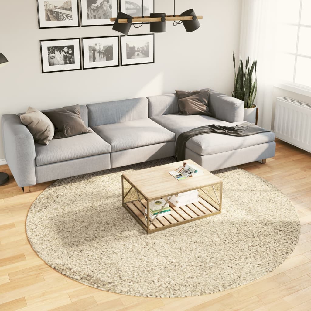 Vidaxl alfombra peluda de pelo largo moderna pamplona dorado ø 240 cm