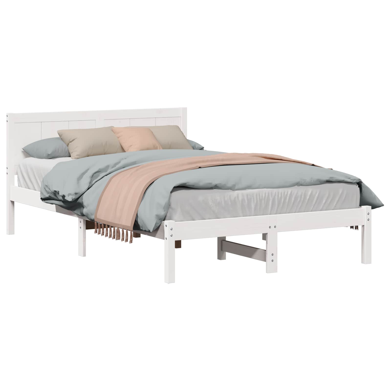 Cadre de lit en bois de pin massif blanc, pour la chambre, 120 × 190 cm - 2