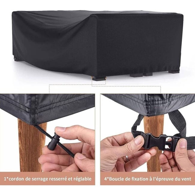 HNBFKD Coperture Per Mobili Da Giardino 180x60x40cm/LxWxH Copertura Tavolo Esterno Impermeabile, Tessuto 420D Oxford Copritavolo Antivento, Anti-UV, Antipolvere Per Tavoli Da Patio Copertura Nero