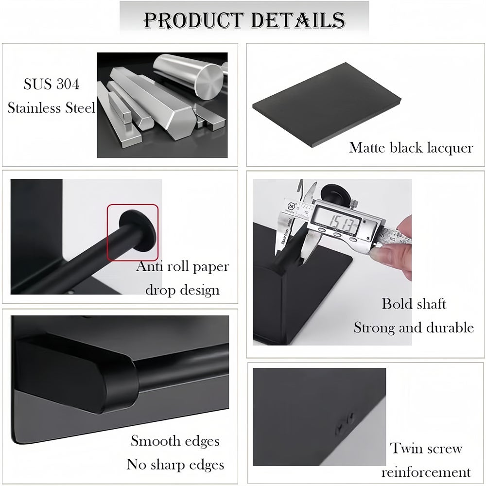 Portarrollos de papel de cocina de aluminio para colgar en la pared, negro, 14,5 x 10 x 10 cm. - 5
