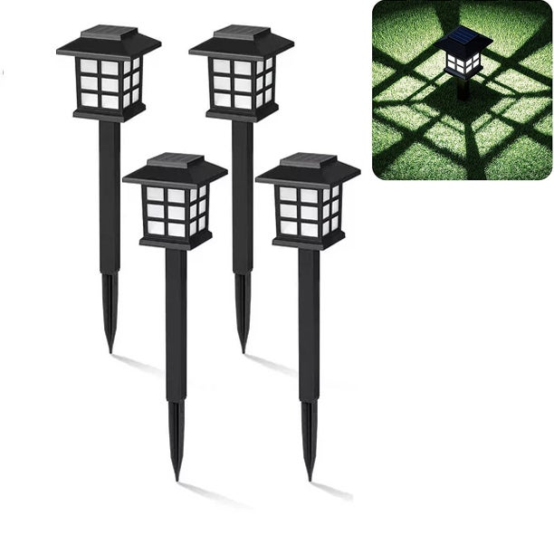 Zestaw 4 słonecznych lamp zewnętrznych, dekoracyjne słoneczne lampy ogrodowe do krajobrazu, podjazdu, tarasu, dziedzińca i trawnika (białe światło)