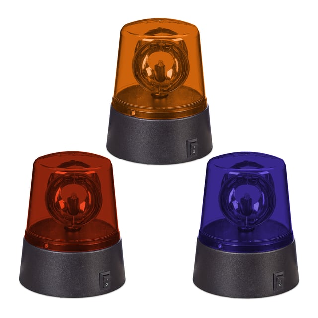 Relaxdays Gyrophare, set de 3 pièces, réflecteur rotatif, éclairage festif, anniversaire, à piles, LED, couleurs variées