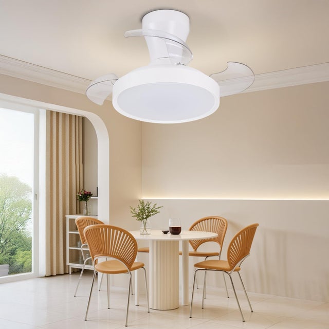 Ventilateur de Plafond Retractable LED Ø55cm, Moteur DC Silencieux, Dimmable 3000-6500K, Fonction Été/Hiver, Mémoire & Minuterie, Télécommande