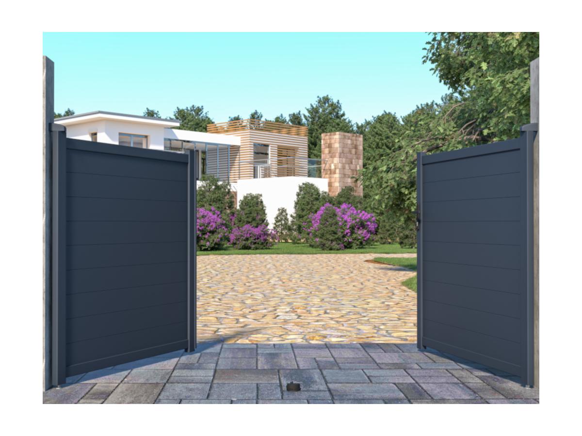 Portail battant aluminium plein L305 x H166 cm anthracite - NAZARIO - 7