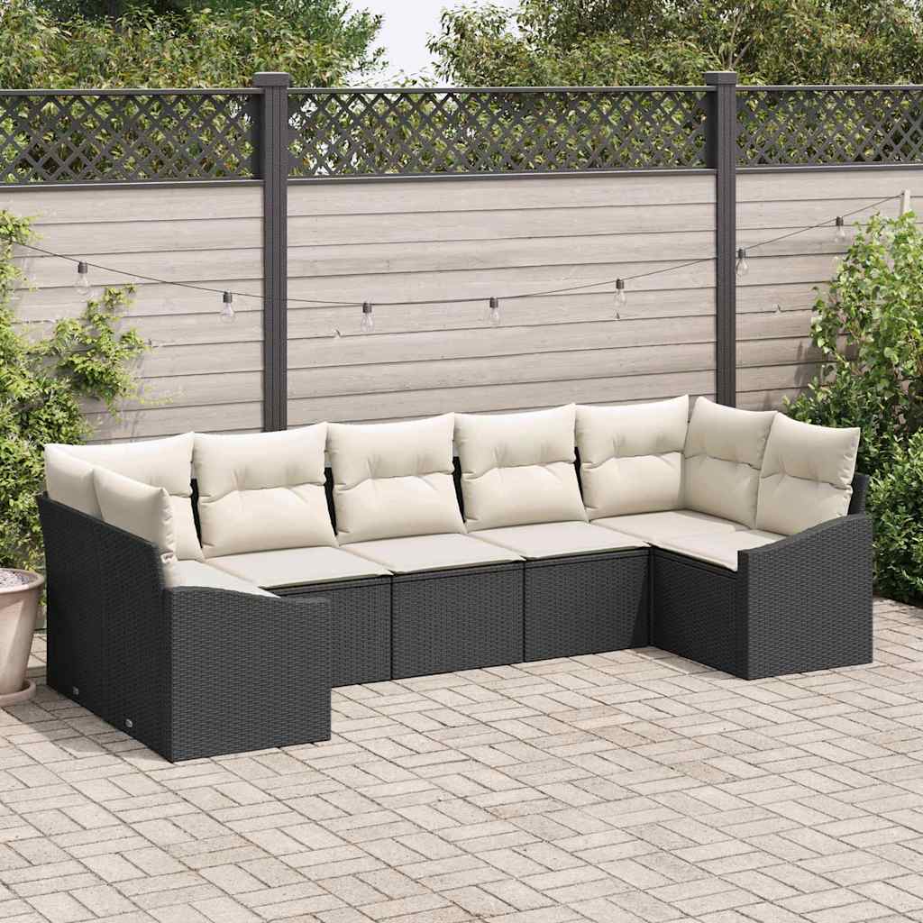 Zestaw Sof z poduszką 7 pcs Czarny polirattan vidaXL