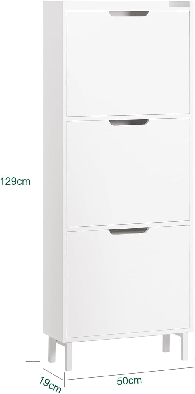 SoBuy Meuble à Chaussures Meuble de Rangement à Chaussures avec 3 Abattants Meuble d'Entrée – Blanc, FSR151-H-W - 3