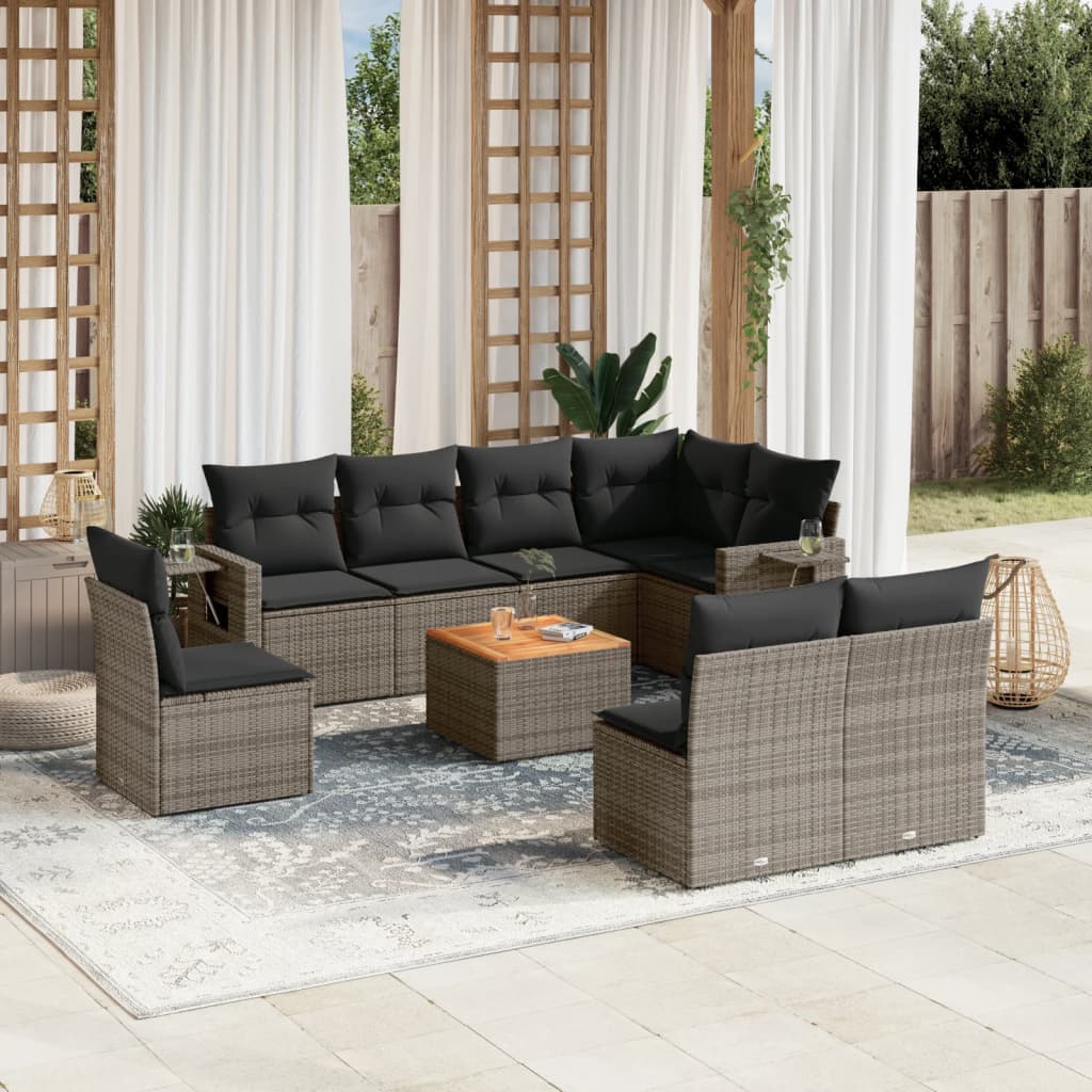 Salon de jardin VIDAXL - 9 pcs - Résine tressée noir - Ensemble canapé & fauteuils - Rue du Commerce