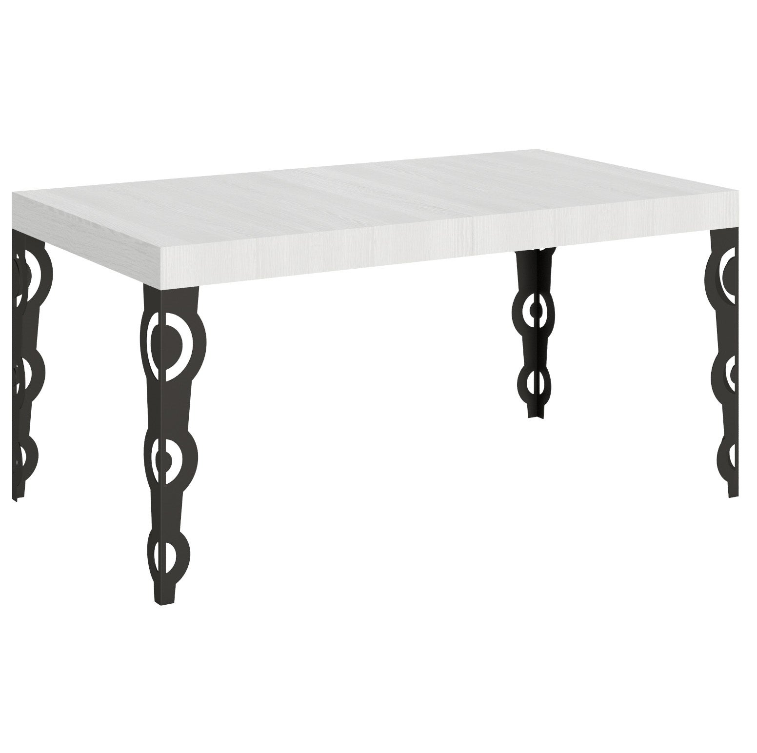 Stół rozkładany Karamay 90x160/420 cm, biały, jesion, rama antracytowa