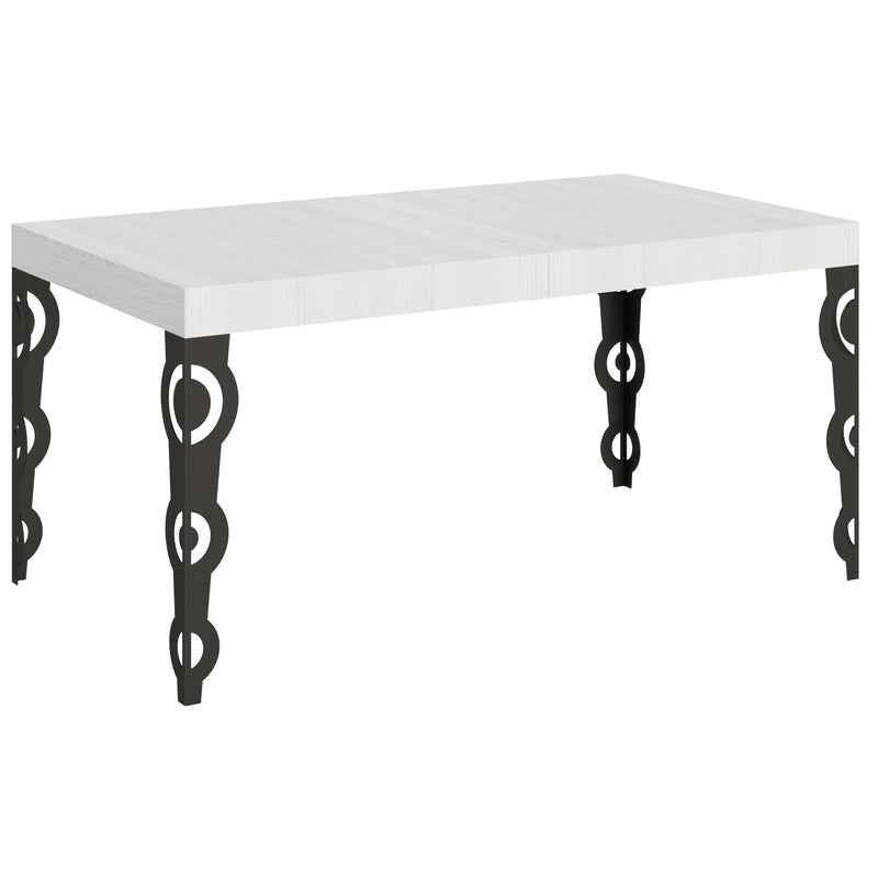 Stół rozkładany Karamay 90x160/420 cm, biały, jesion, rama antracytowa