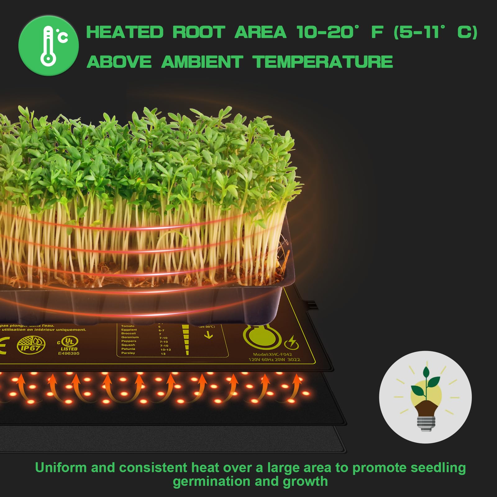 Tapis chauffant pour semis pour le démarrage des graines, coussin chauffant étanche 25 x 52 cm pour la Germination hydroponique, 2 pièces - 4