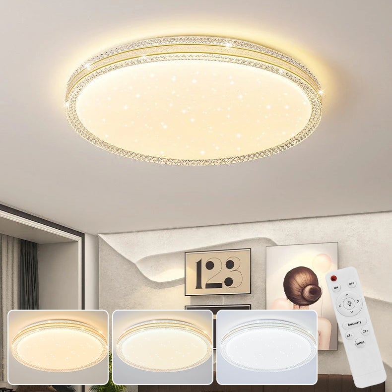 Kryształowy plafon 48 W, nowoczesny plafon LED z pilotem, okrągły, energooszczędny żyrandol, 3 temperatury barwowe, φ40 cm