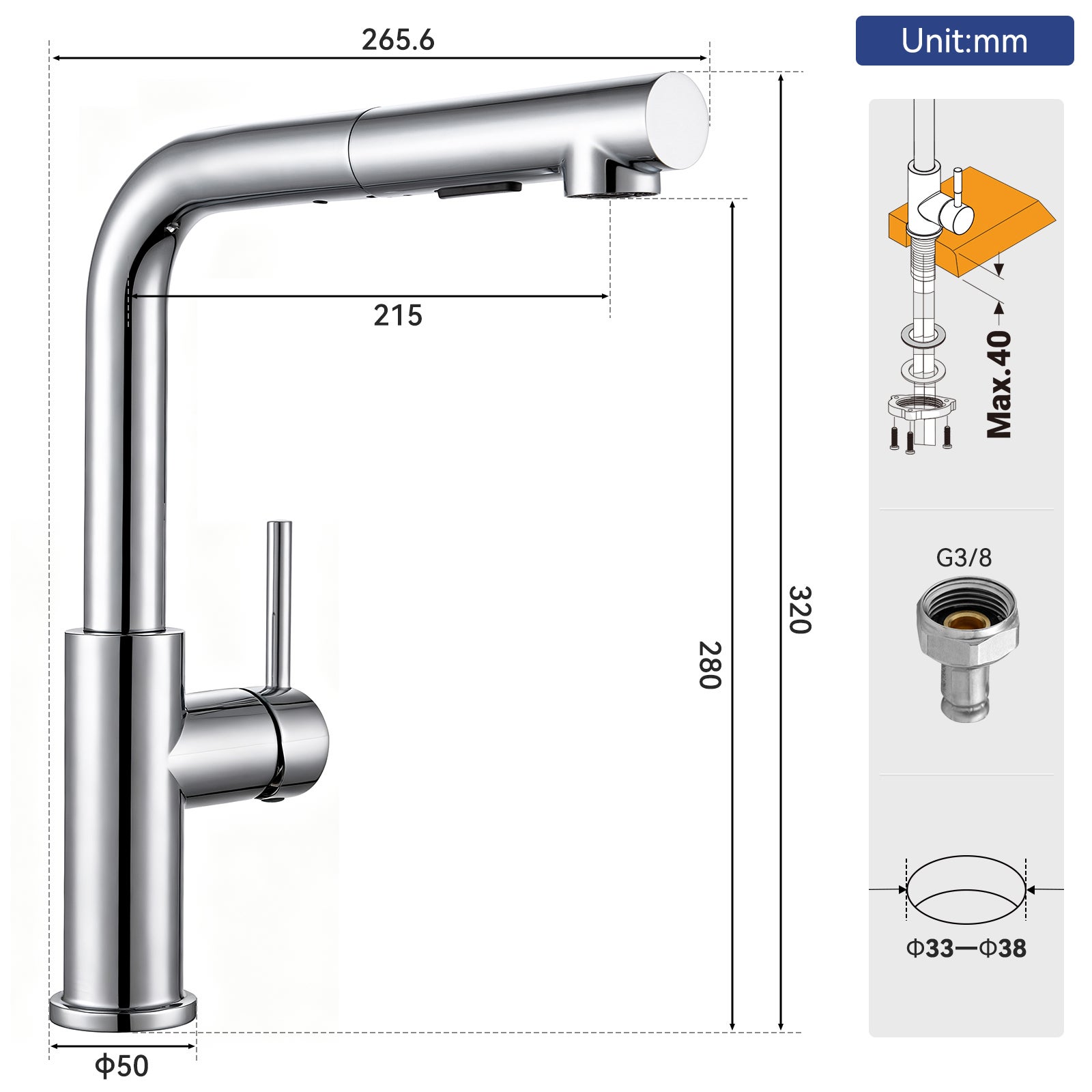 SOFETIY MAX Robinet Cuisine avec Douchette, Mitigeur de Cuisine avec 2 Modes de Pulvérisation, Robinet d'évier Eau Froide/Chaude - 5