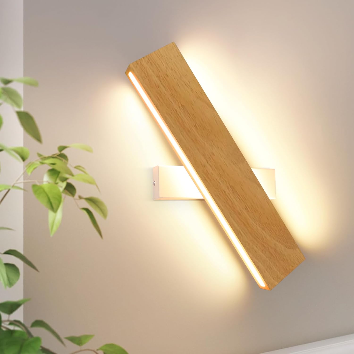 NETTLIFE Kinkiet LED Drewno 32cm Nowoczesny, Design Góra-Dół Światło Pośrednie 11W 3000K Ciepła Biel do Salonu Sypialni Przedpokoju Schodów