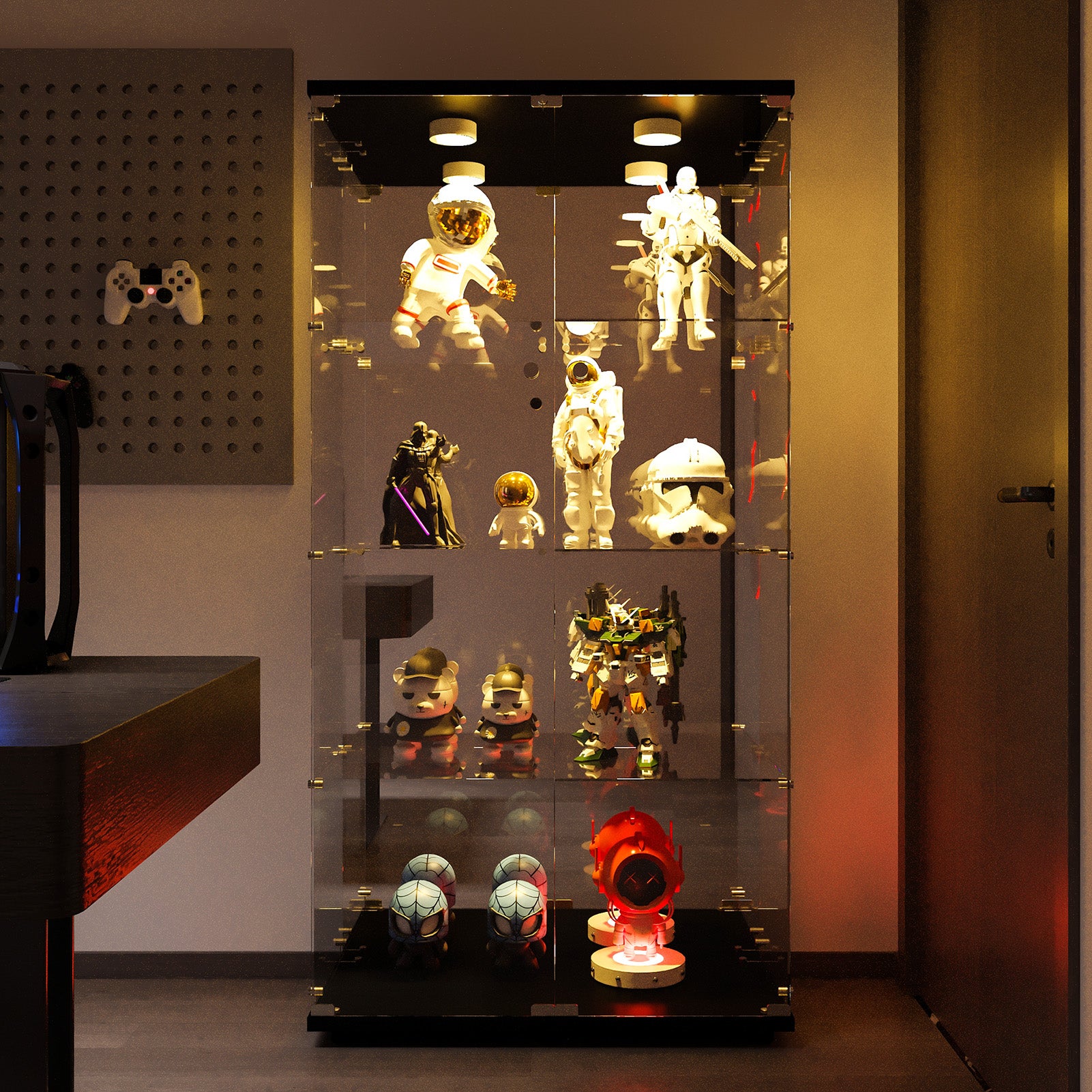 Vitrine en verre trempé 4 étagères,Armoire de Collection Moderne en Verre, Éclairage d'ambiance réglable,Serrure de sécurité,noir,80.5x36.5x164 cm - 3