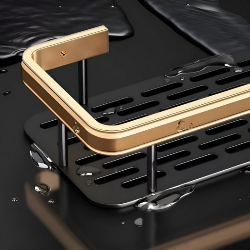 Étagère de salle de bain carrée grise sans perçage, résistante à la corrosion et ne rouille pas, 30*13*5.5 cm - 4