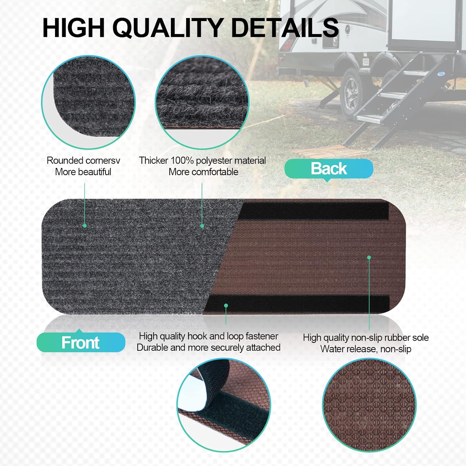 Coprigradini Per Camper 4 Pezzi – Tappeti Antiscivolo Impermeabili Per Scale RV (49,5x19 Cm)