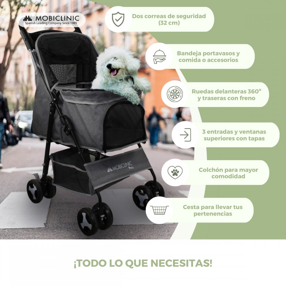 Carrito para perros Mobiclinic 132 cm Plegable Ruedas con freno y