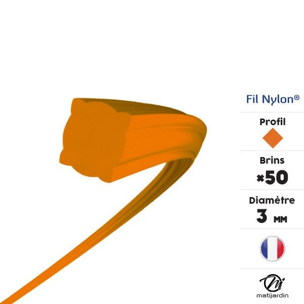 Fil nylon 50 brins de 3 mm Carré Orange Tube par 2 - 3