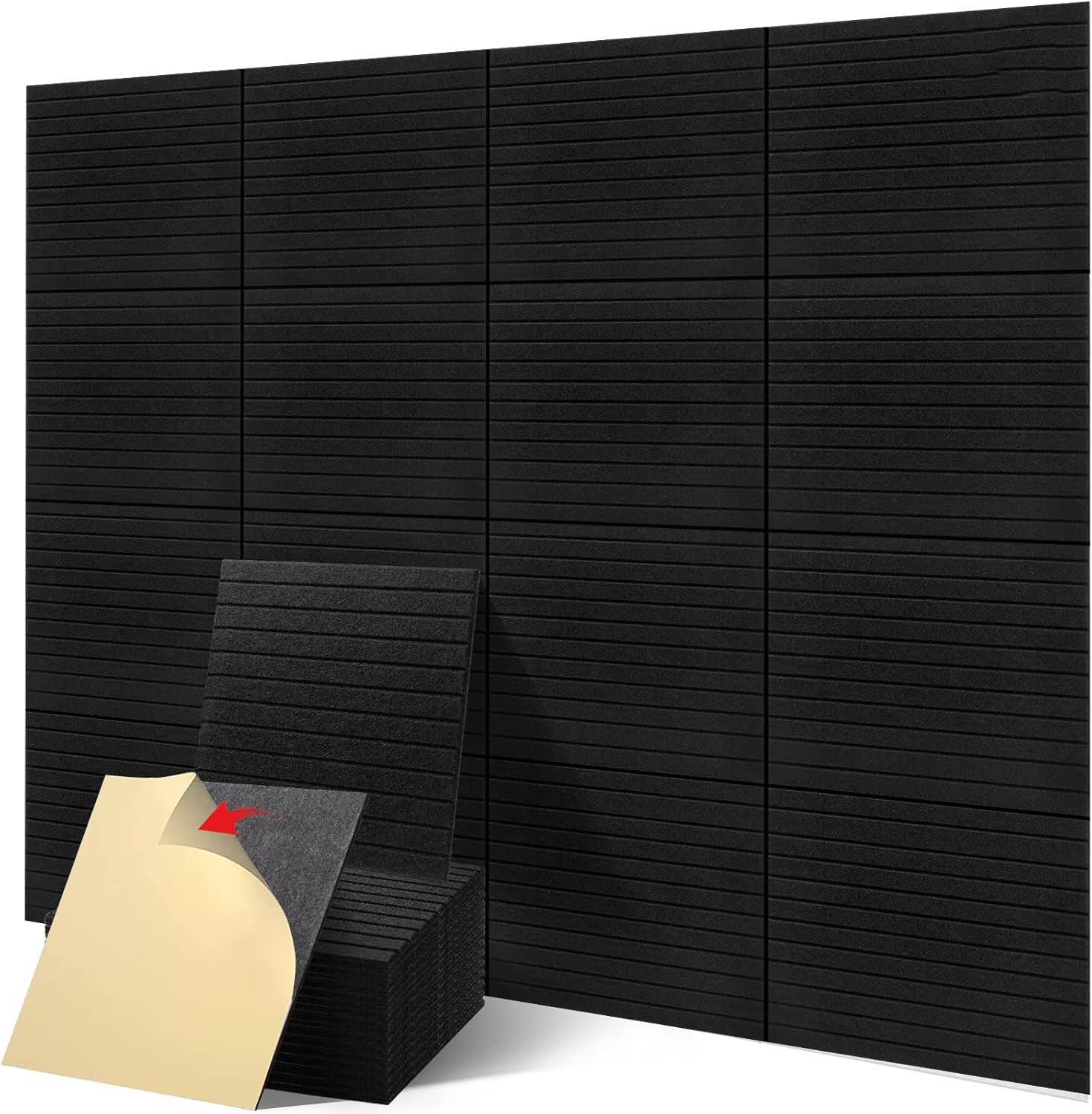 Zestaw 12 samoprzylepnych paneli akustycznych, dźwiękoszczelne panele ścienne, panele dźwiękochłonne z poliestru o wysokiej gęstości, 30 x 30 x 0,9 cm